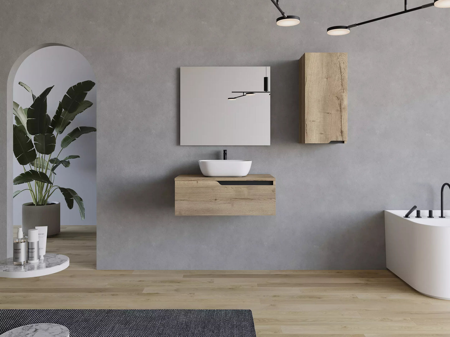 Meuble de salle de bain 80cm avec vasque à poser arrondie - sans miroir - 1 tiroir - CADIX