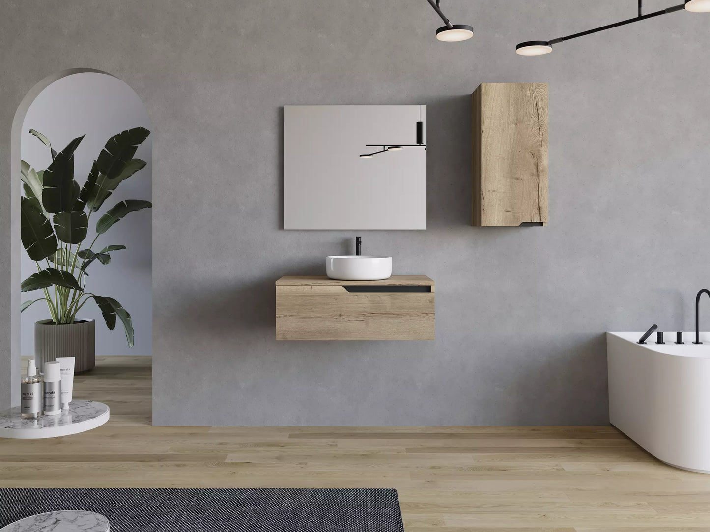 Meuble de salle de bain 80cm avec vasque à poser ronde - sans miroir - 1 tiroir - CADIX