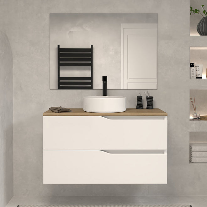 Meuble de salle de bain 100 avec plateau et vasque à poser - 2 tiroirs - LUNA