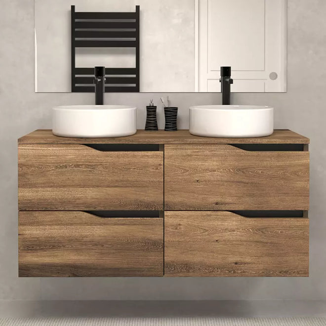 Meuble de salle de bain LUNA 4 tiroirs 120 cm tabaco sans miroir cuves