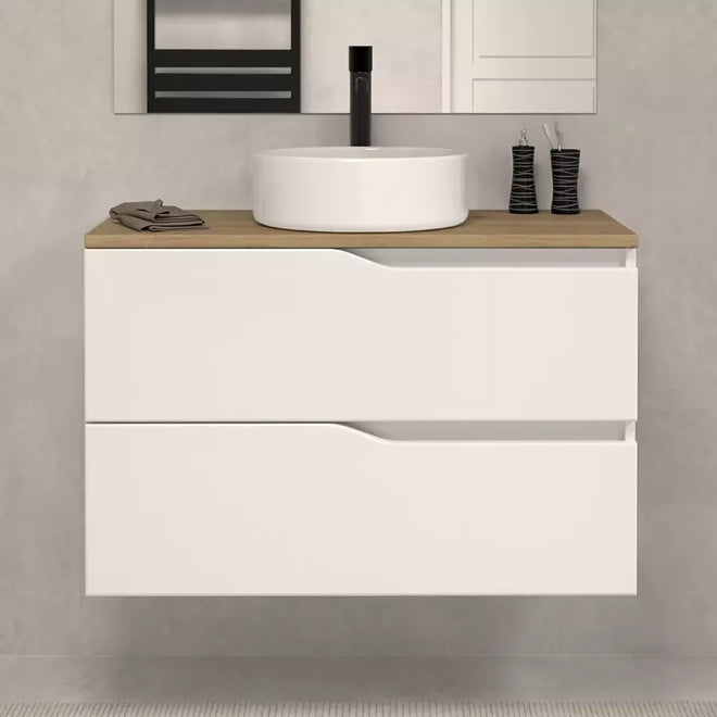 Meuble de salle de bain 80 avec plateau et vasque à poser - sans miroir - 2 tiroirs - LUNA