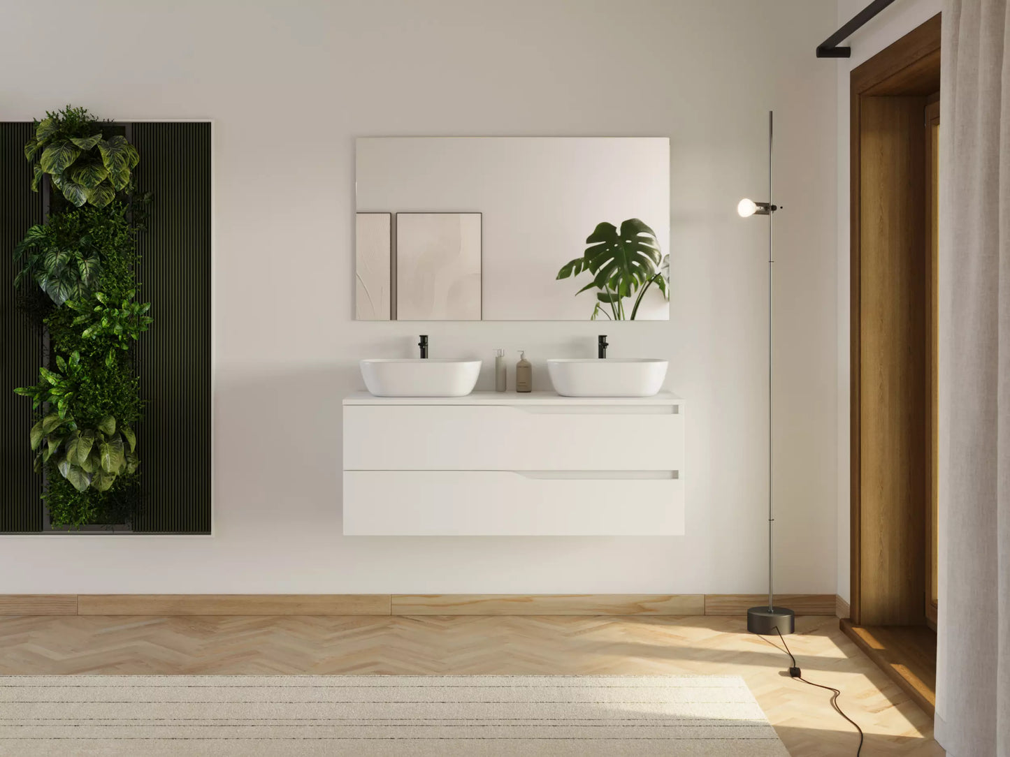 Meuble de salle de bain 120cm avec plateau et 2 vasques à poser Zeus - 2 tiroirs - LUNA