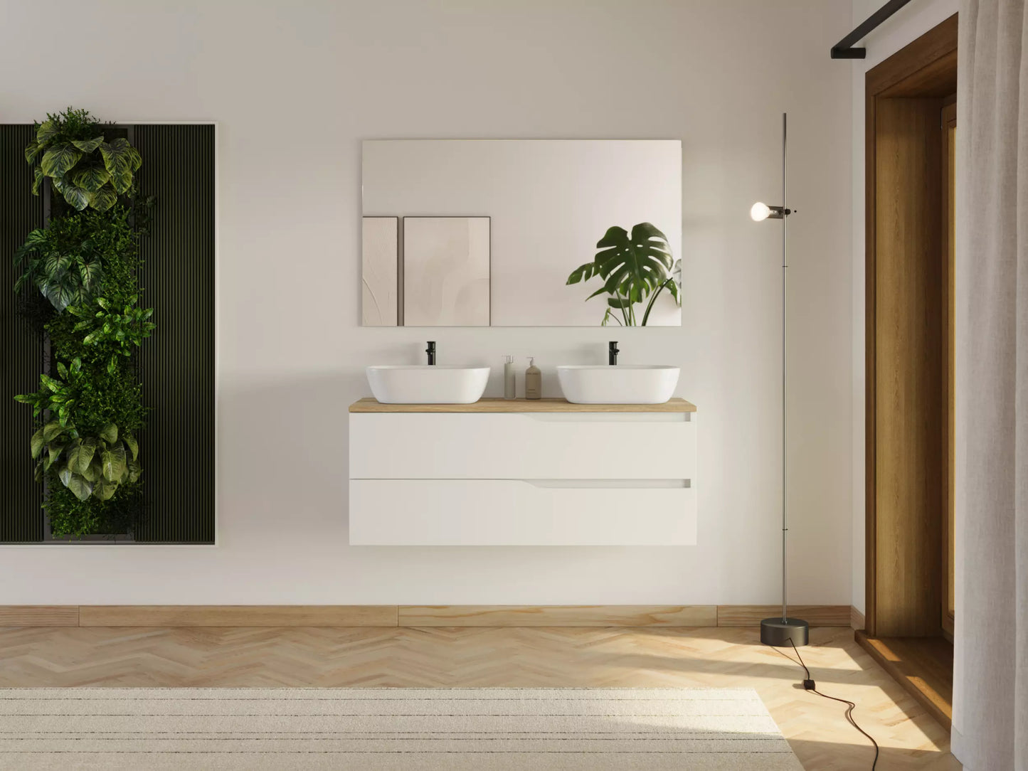 Meuble de salle de bain 120cm avec plateau et 2 vasques à poser Zeus - 2 tiroirs - LUNA