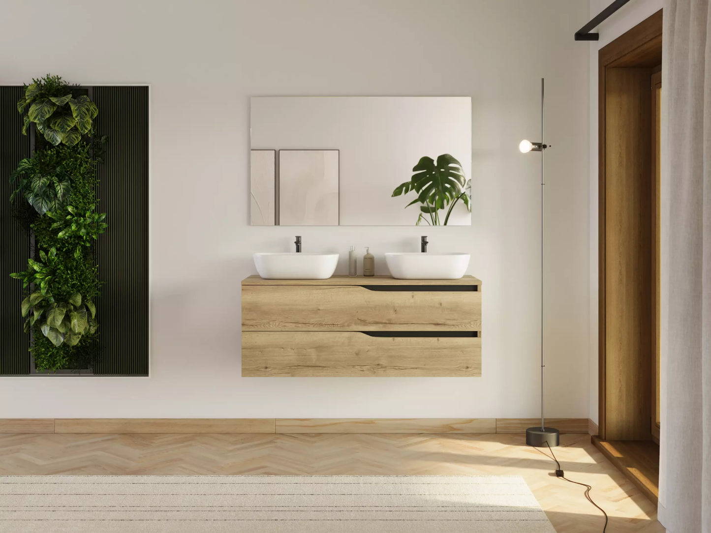 Meuble de salle de bain 120cm avec plateau et 2 vasques à poser Zeus - 2 tiroirs - LUNA