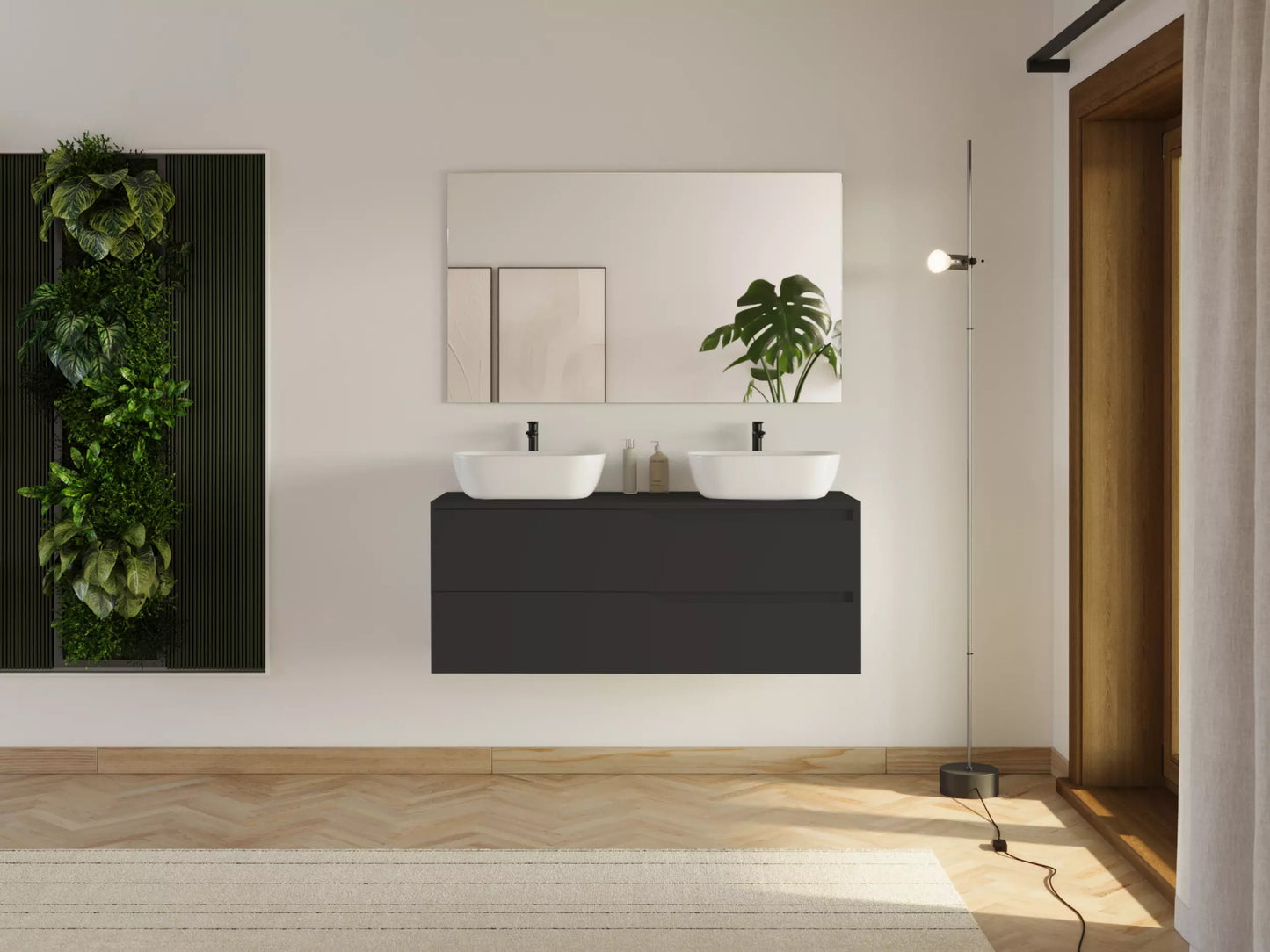 Meuble de salle de bain 120cm avec plateau et 2 vasques à poser Zeus - 2 tiroirs - LUNA