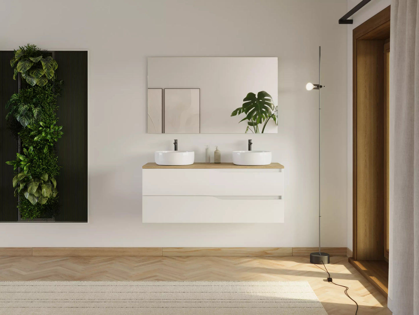 Meuble de salle de bain 120cm avec plateau et 2 vasques à poser Ares - 2 tiroirs - LUNA