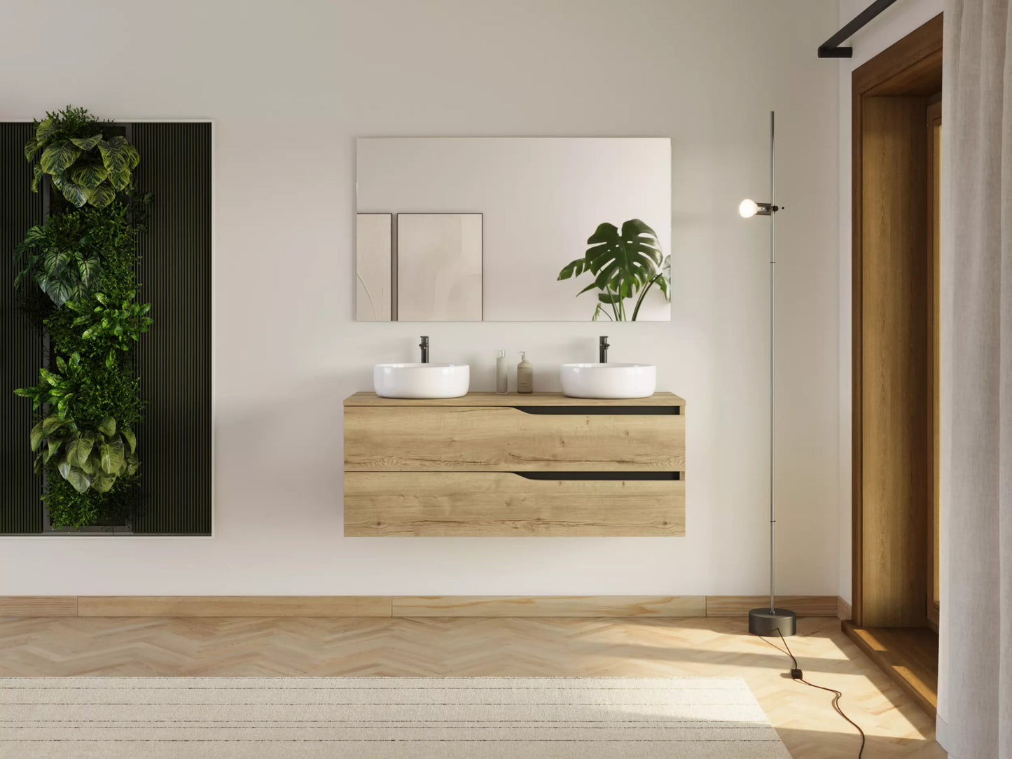 Meuble de salle de bain 120cm avec plateau et 2 vasques à poser Ares - 2 tiroirs - LUNA