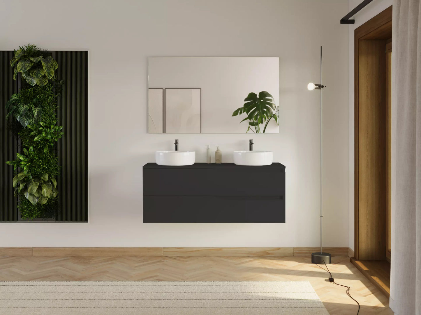 Meuble de salle de bain 120cm avec plateau et 2 vasques à poser Ares - 2 tiroirs - LUNA