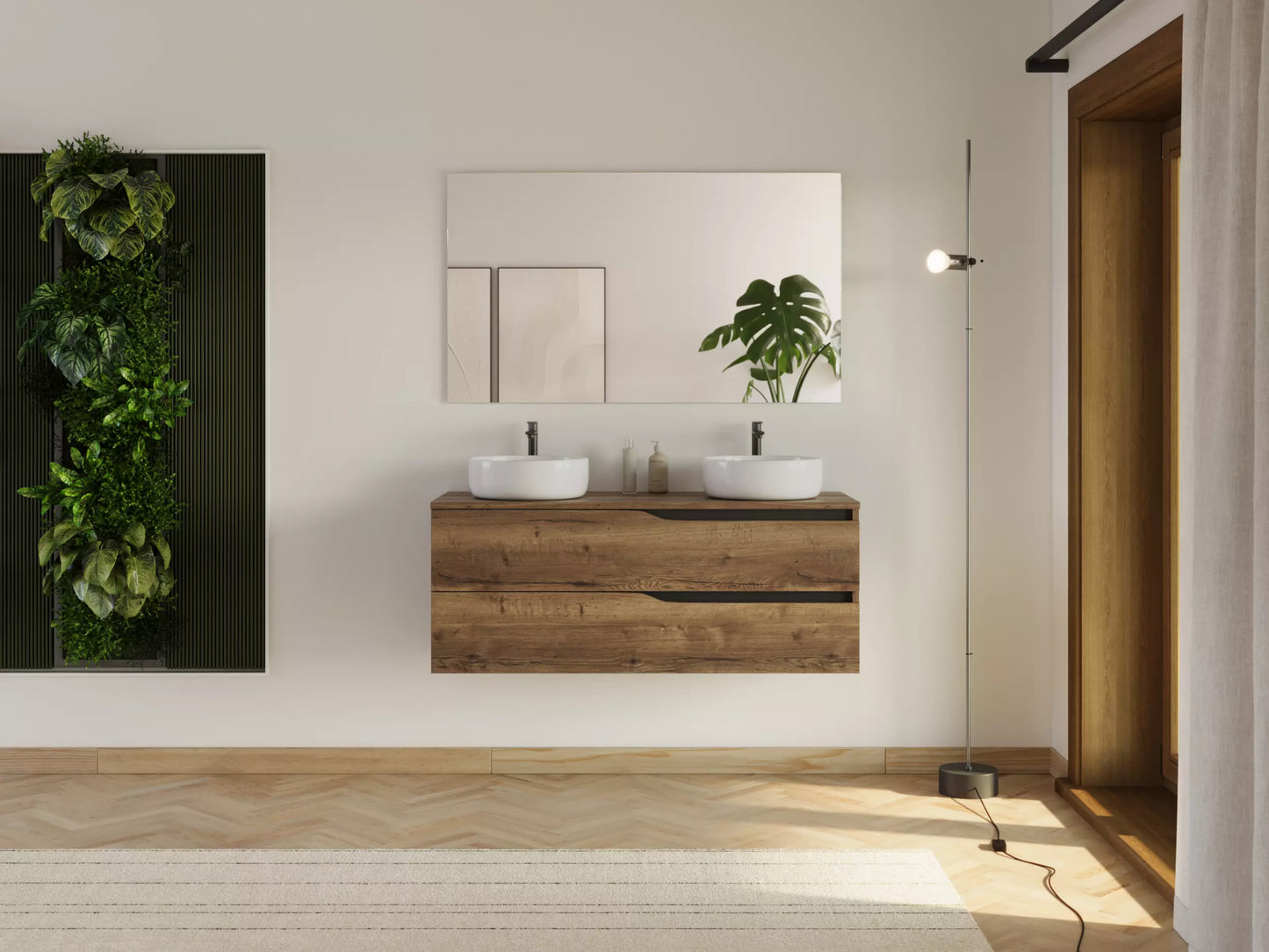 Meuble de salle de bain 120cm avec plateau et 2 vasques à poser Ares - 2 tiroirs - LUNA
