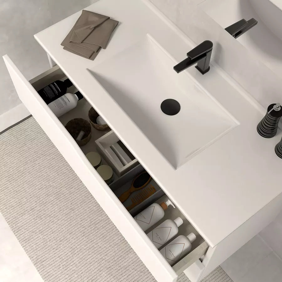 Meuble de salle de bain 80cm simple vasque - 2 tiroirs - sans miroir - LUNA