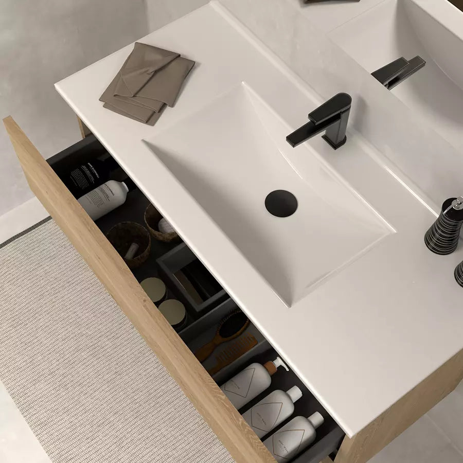 Meuble de salle de bain 80cm simple vasque - 2 tiroirs - sans miroir - LUNA