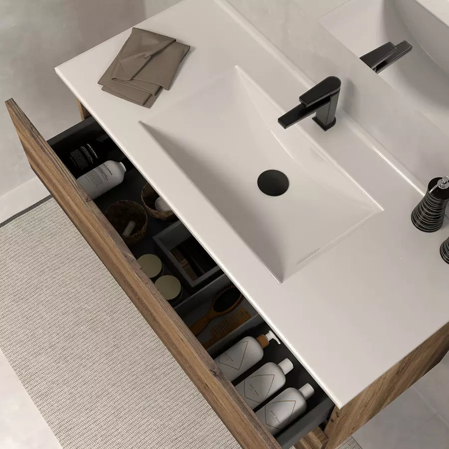 Meuble de salle de bain 80cm simple vasque - 2 tiroirs - sans miroir - LUNA
