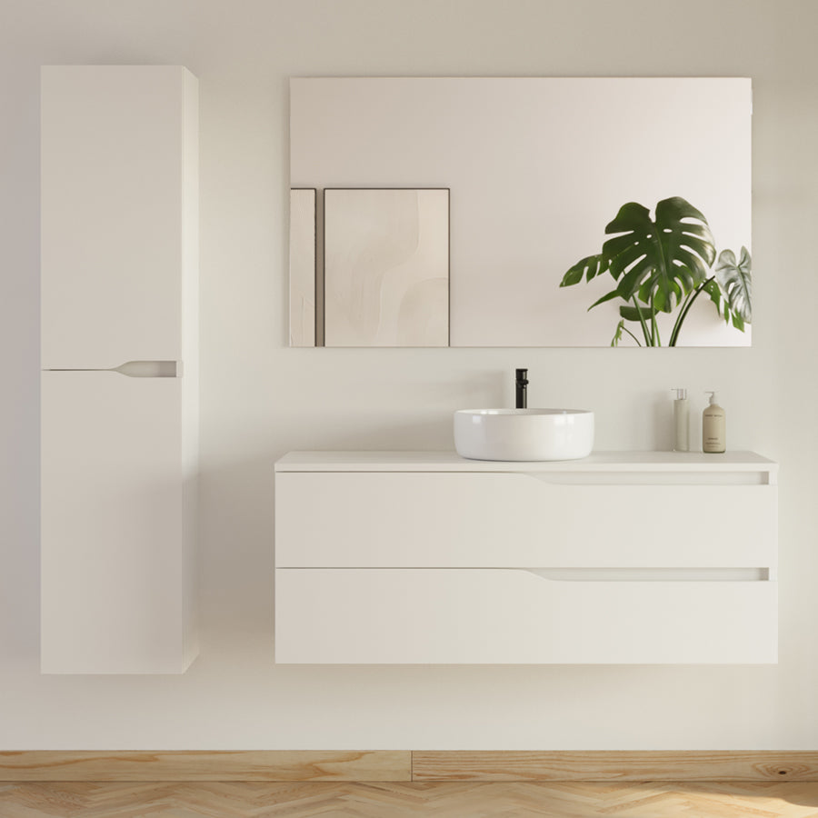Meuble de salle de bain 2 tiroirs avec plateau et vasque à poser LUNA + colonne - 120cm
