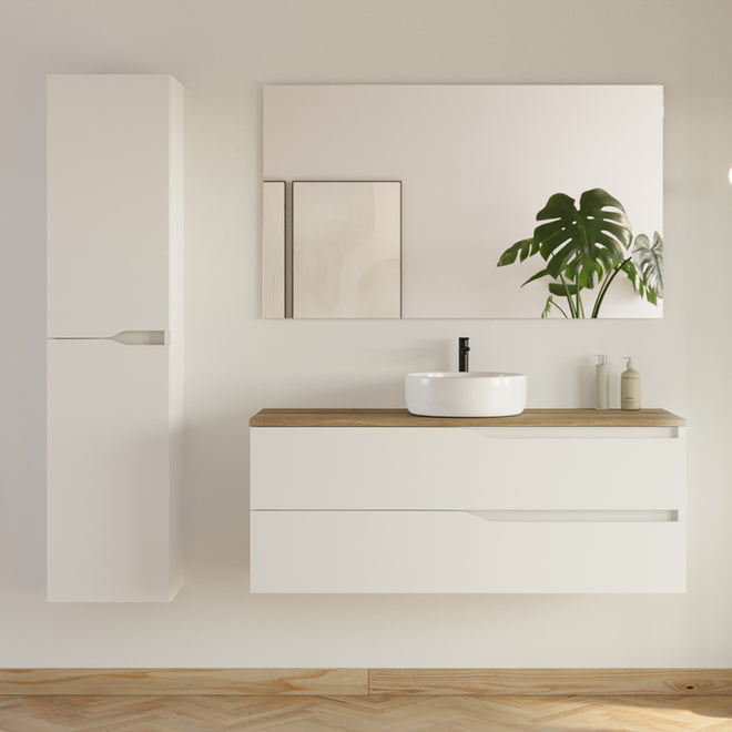 Meuble de salle de bain 2 tiroirs avec plateau et vasque à poser LUNA + colonne - 120cm