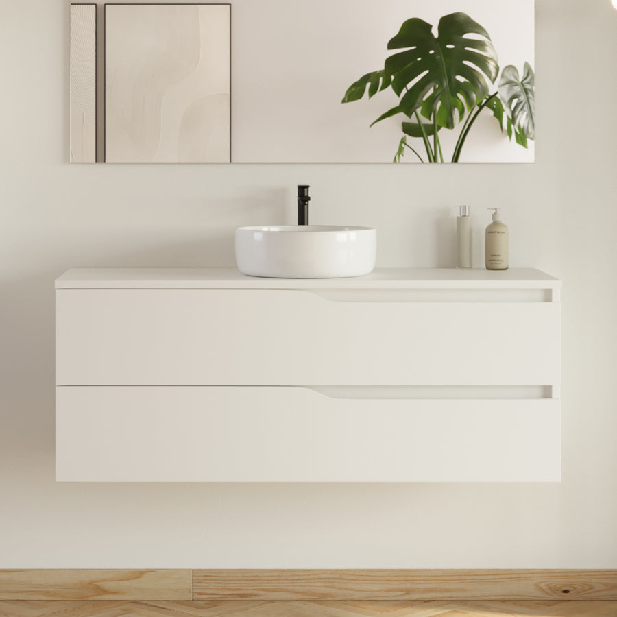 Meuble de salle de bain 120 avec plateau et vasque à poser - 2 tiroirs - LUNA