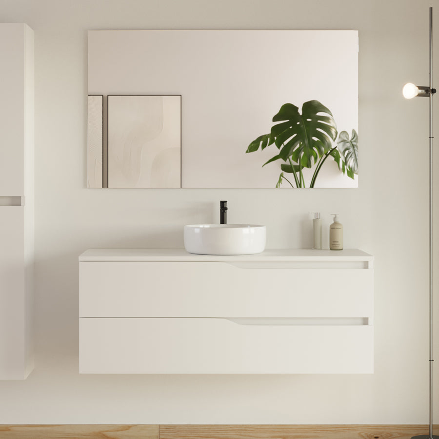 Meuble de salle de bain 120 avec plateau et vasque à poser - 2 tiroirs - LUNA