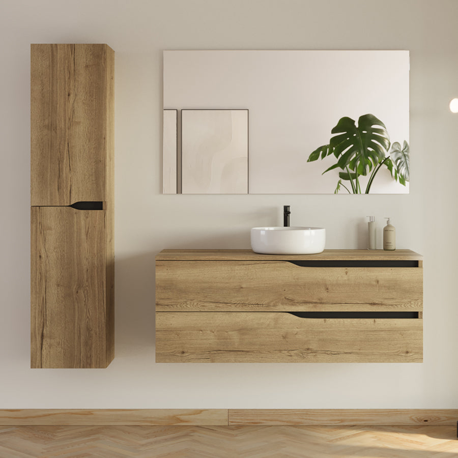 Meuble de salle de bain 2 tiroirs avec plateau et vasque à poser LUNA + colonne - 120cm