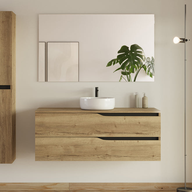 Meuble de salle de bain 120 avec plateau et vasque à poser - 2 tiroirs - LUNA