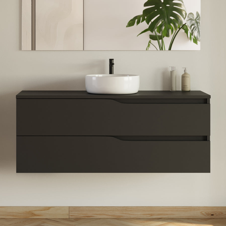 Meuble de salle de bain 120 avec plateau et vasque à poser - 2 tiroirs - LUNA