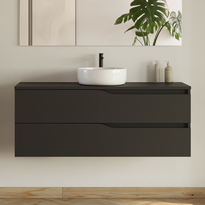 Meuble de salle de bain 120 avec plateau et vasque à poser - sans miroir - 2 tiroirs - LUNA