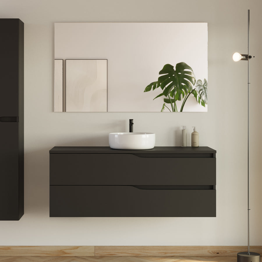 Meuble de salle de bain 120 avec plateau et vasque à poser - 2 tiroirs - LUNA