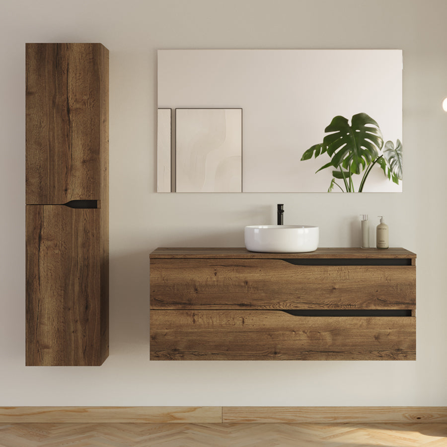 Meuble de salle de bain 2 tiroirs avec plateau et vasque à poser LUNA + colonne - 120cm