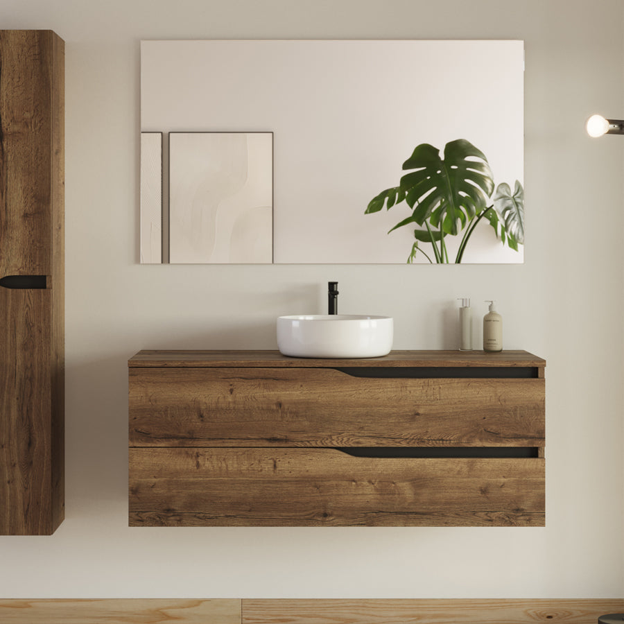 Meuble de salle de bain 120 avec plateau et vasque à poser - 2 tiroirs - LUNA