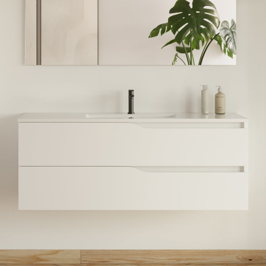 Meuble de salle de bain 120cm simple vasque - 2 tiroirs - sans miroir - LUNA