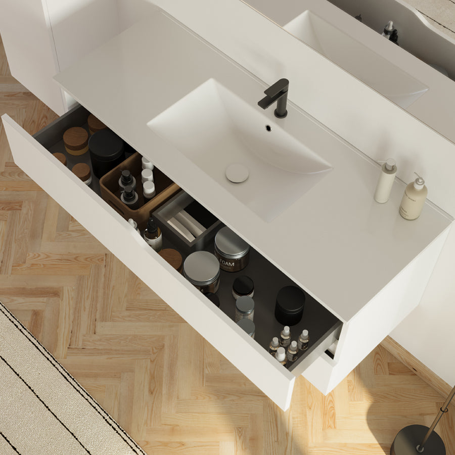 Meuble de salle de bain 120cm simple vasque - 2 tiroirs - sans miroir - LUNA