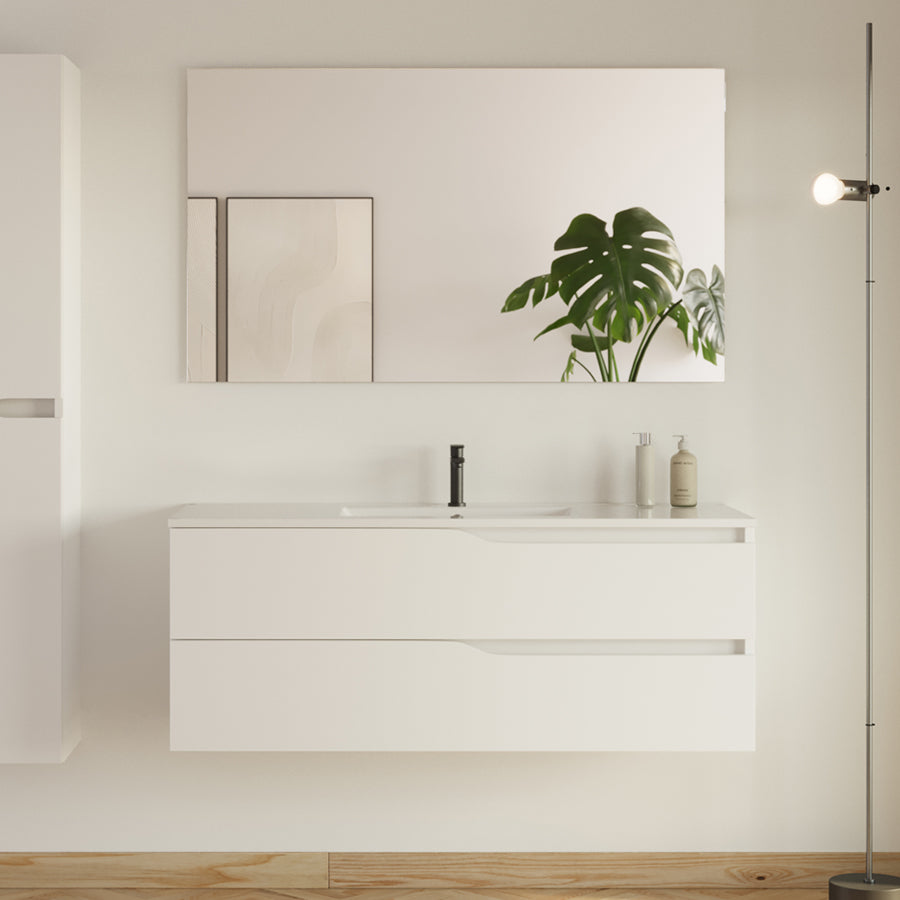 Meuble de salle de bain 120cm simple vasque - 2 tiroirs - sans miroir - LUNA