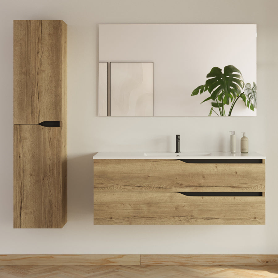 Meuble de salle de bain LUNA simple vasque 2 tiroirs + colonne - 120cm