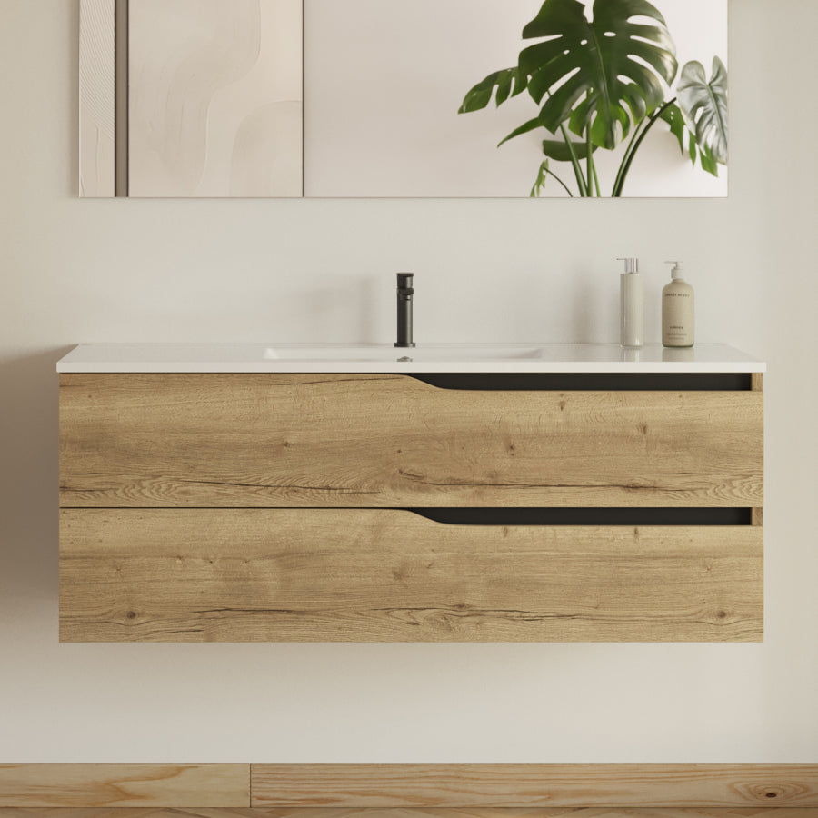 Meuble de salle de bain 120cm simple vasque - 2 tiroirs - sans miroir - LUNA