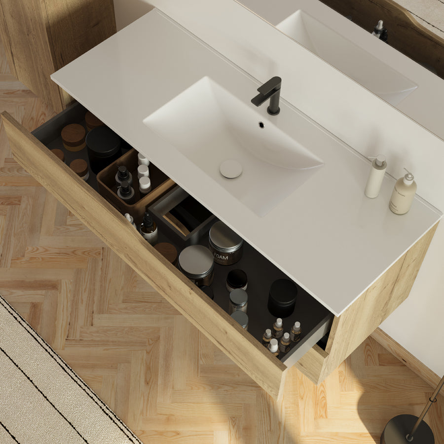 Meuble de salle de bain 120cm simple vasque - 2 tiroirs - sans miroir - LUNA