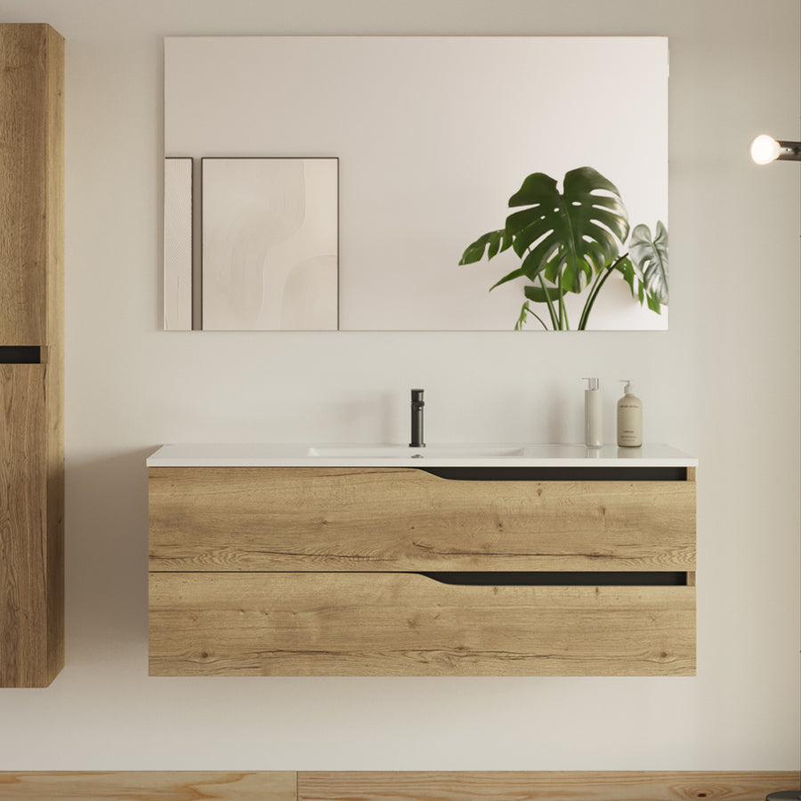 Meuble de salle de bain LUNA simple vasque 2 tiroirs + colonne - 120cm