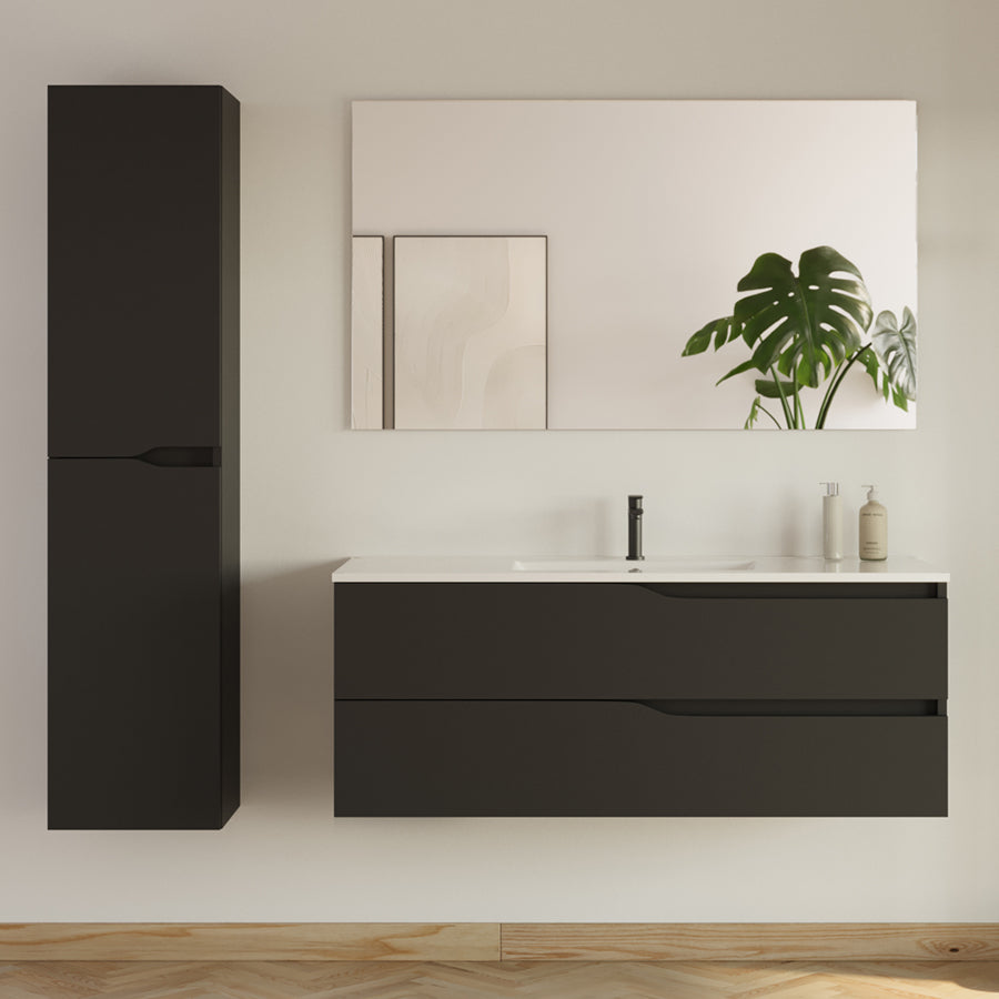 Meuble de salle de bain LUNA simple vasque 2 tiroirs + colonne - 120cm