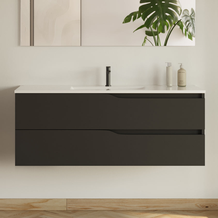 Meuble de salle de bain 120cm simple vasque - 2 tiroirs - sans miroir - LUNA