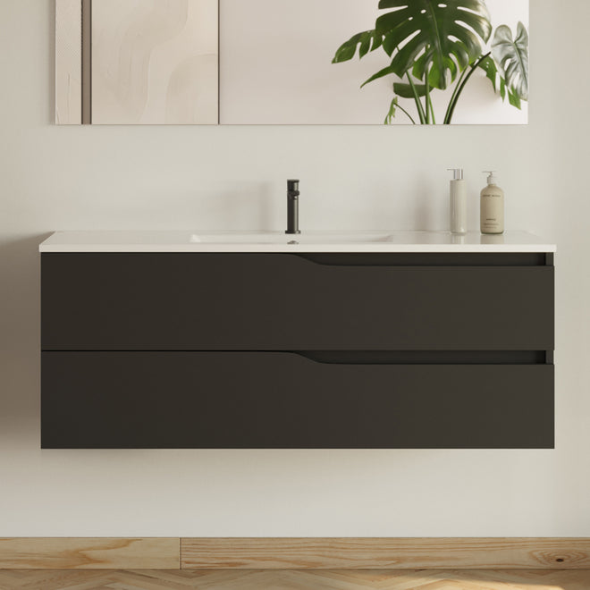 Meuble de salle de bain 120cm simple vasque - 2 tiroirs - sans miroir - LUNA