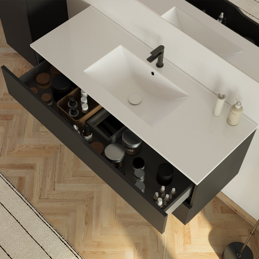 Meuble de salle de bain 120cm simple vasque - 2 tiroirs - sans miroir - LUNA