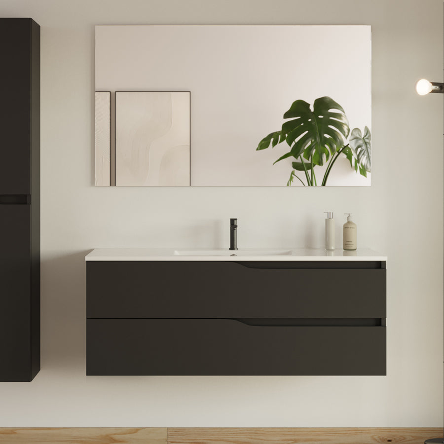 Meuble de salle de bain 120cm simple vasque - 2 tiroirs - sans miroir - LUNA
