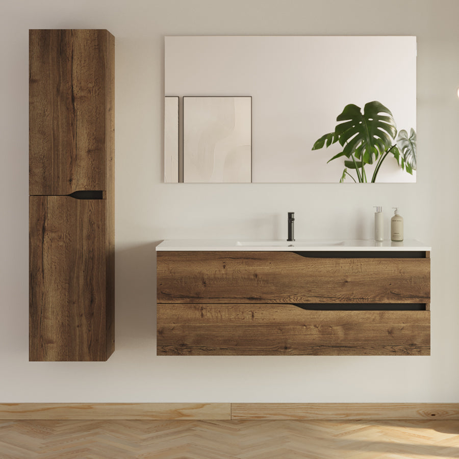 Meuble de salle de bain LUNA simple vasque 2 tiroirs + colonne - 120cm