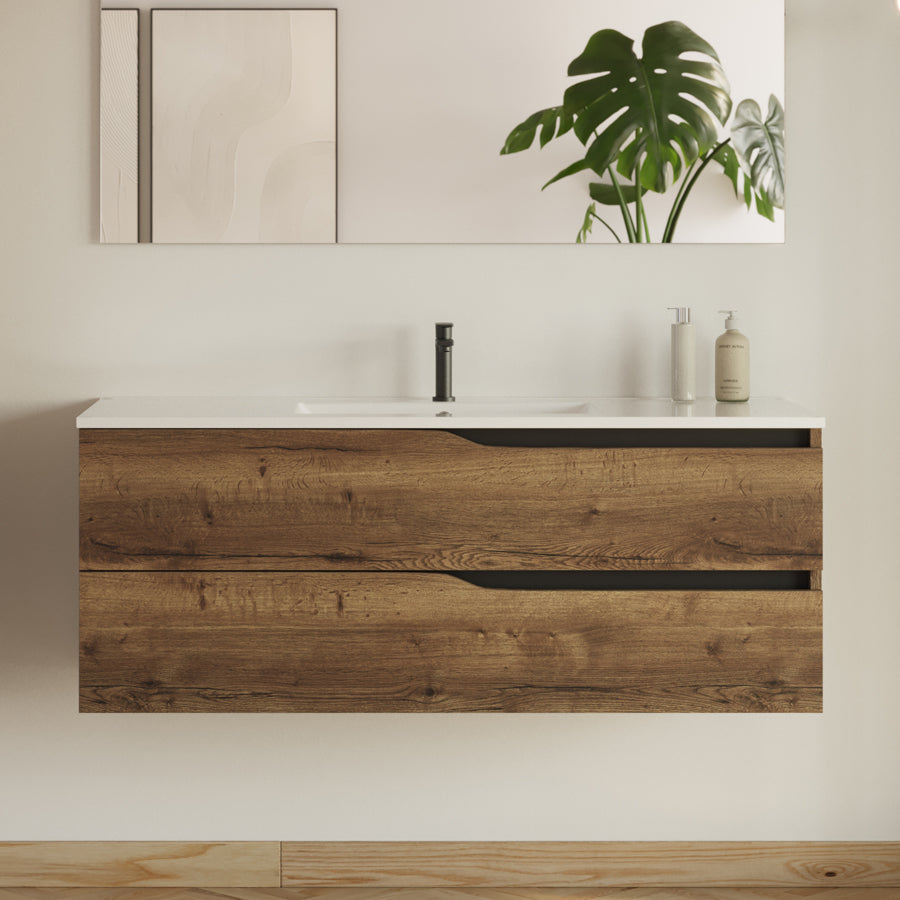 Meuble de salle de bain 120cm simple vasque - 2 tiroirs - sans miroir - LUNA
