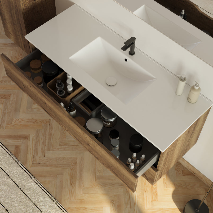 Meuble de salle de bain 120cm simple vasque - 2 tiroirs - sans miroir - LUNA