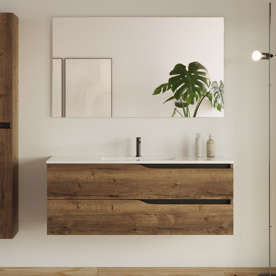 Meuble de salle de bain 120cm simple vasque - 2 tiroirs - sans miroir - LUNA