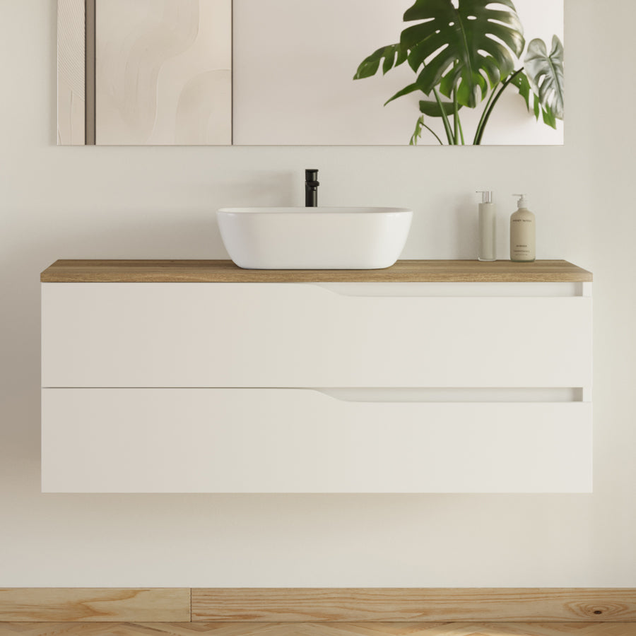 Meuble de salle de bain 120cm avec plateau et vasque à poser Zeus - 2 tiroirs - LUNA