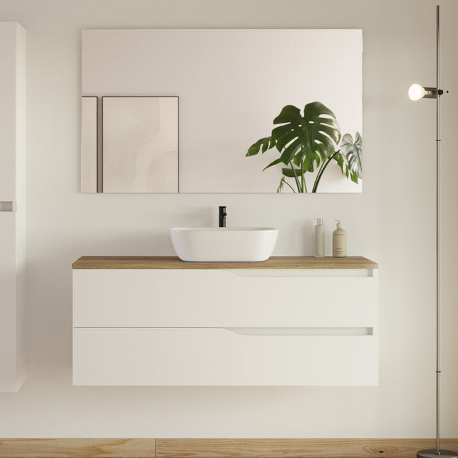Meuble de salle de bain 120cm avec plateau et vasque à poser Zeus - 2 tiroirs - LUNA