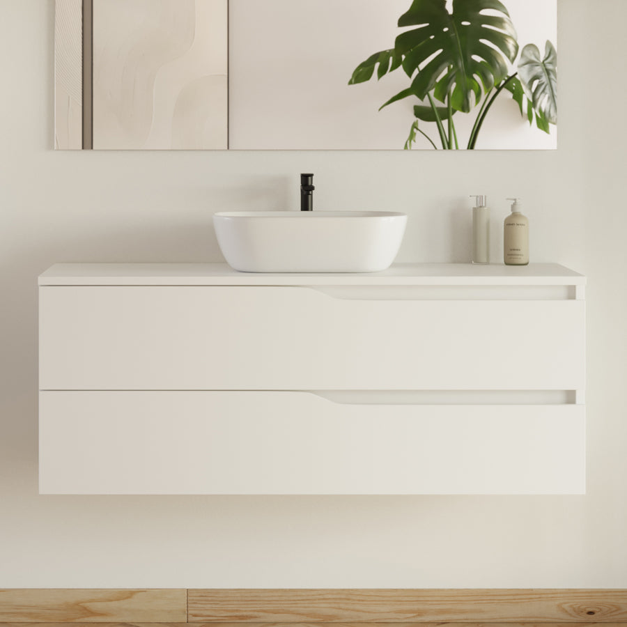 Meuble de salle de bain 120cm avec plateau et vasque à poser Zeus - 2 tiroirs - LUNA
