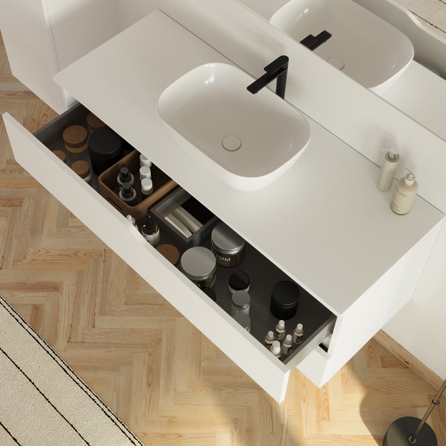 Meuble de salle de bain 120cm avec plateau et vasque à poser Zeus - 2 tiroirs - LUNA