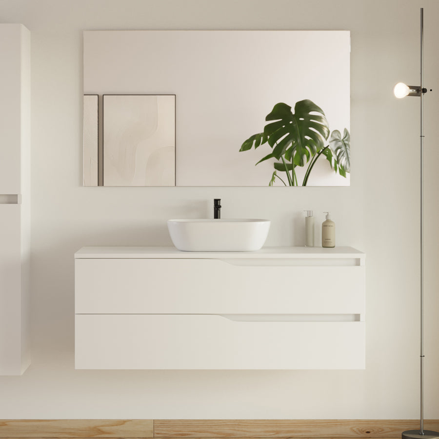 Meuble de salle de bain 120cm avec plateau et vasque à poser Zeus - 2 tiroirs - LUNA