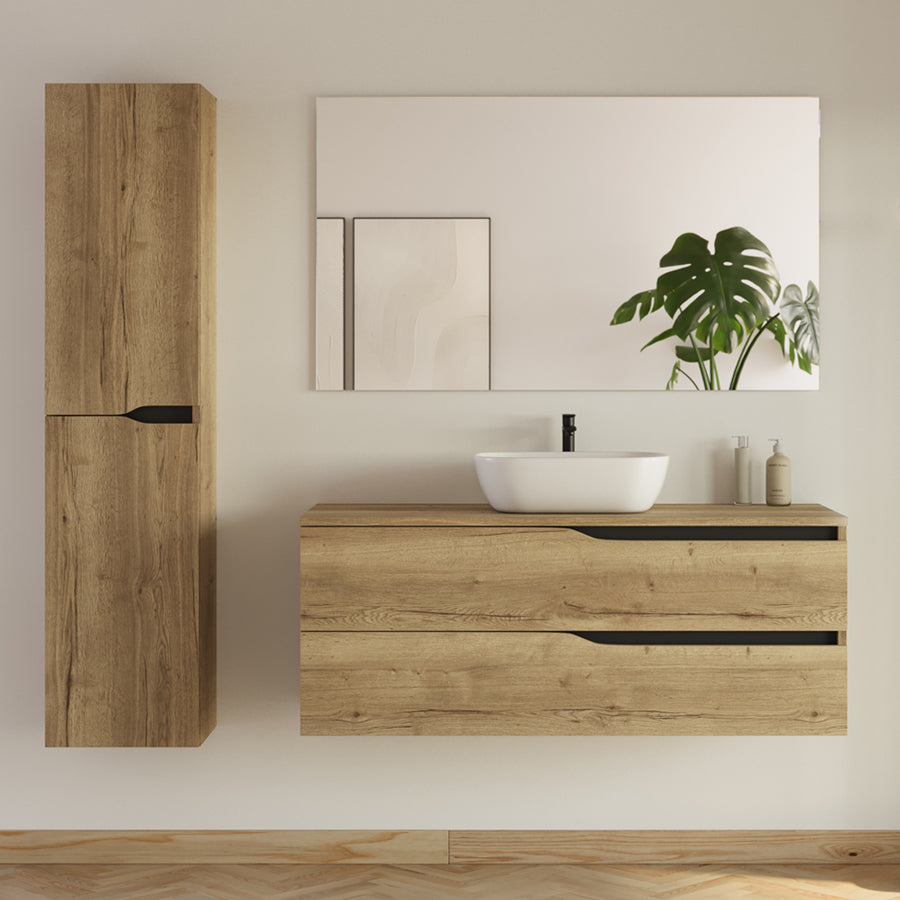 Meuble de salle de bain 2 tiroirs avec plateau et vasque à poser ovale LUNA + colonne - 120cm