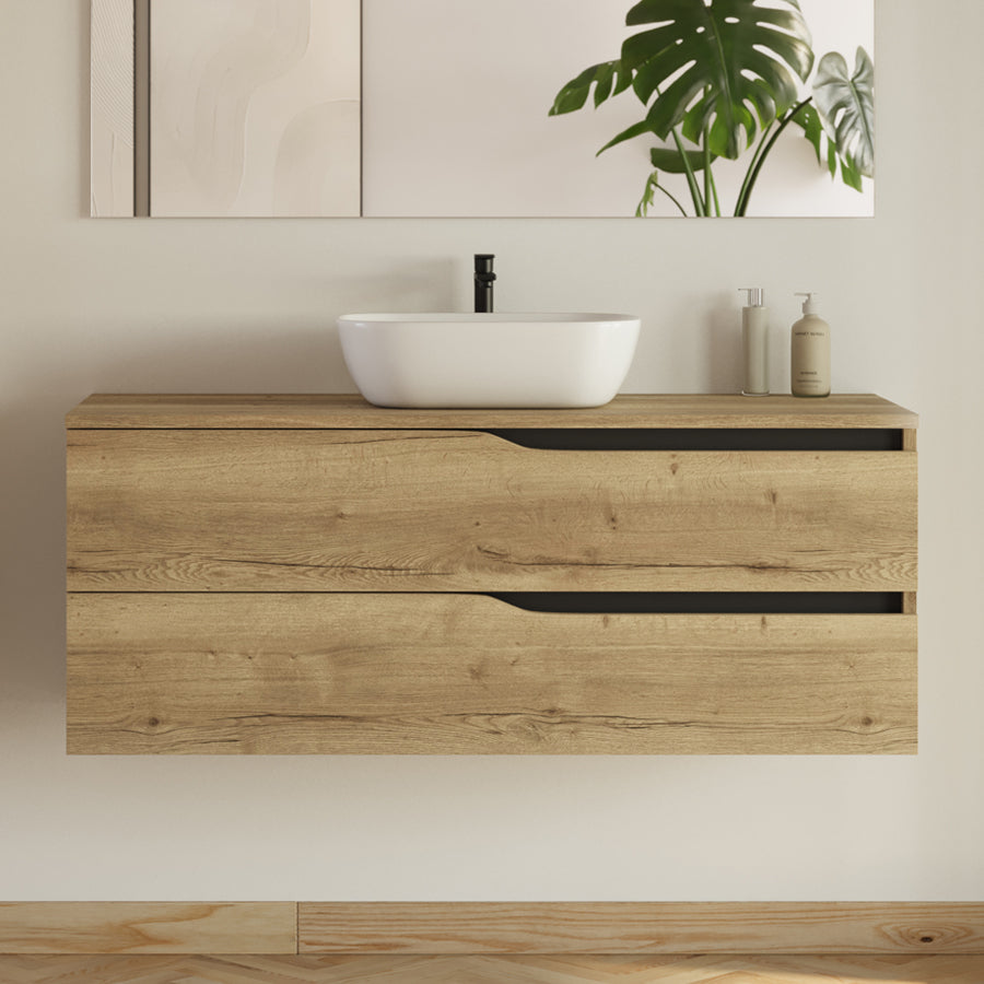 Meuble de salle de bain 120cm avec plateau et vasque à poser Zeus - 2 tiroirs - LUNA